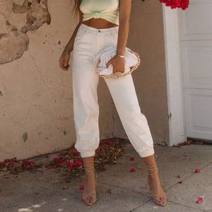 Vici MARA VINTAGE WASH DENIM JOGGERS - ivory